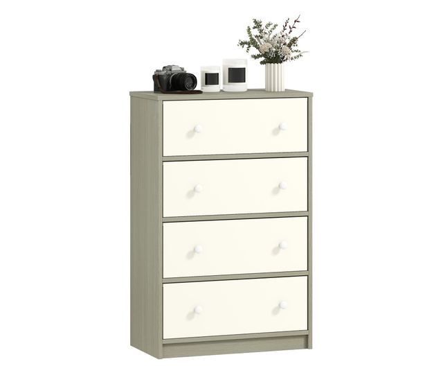 Modern komód 4 összecsukható fiókkal 58x30x91 cm, fehér és szürke