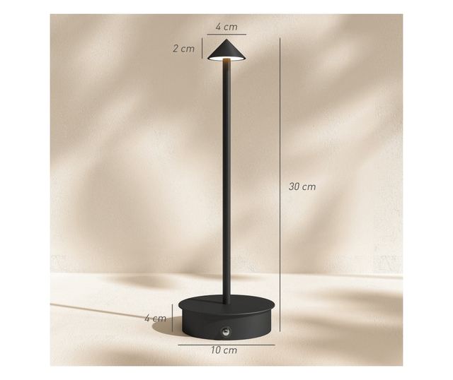 Újratölthető USB érintőasztali lámpa 4-8 óra akkumulátor-üzemidő Fekete