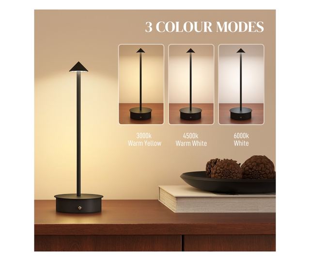 Újratölthető USB érintőasztali lámpa 4-8 óra akkumulátor-üzemidő Fekete