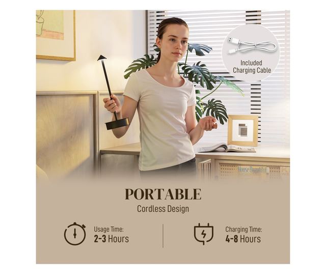 Újratölthető USB érintőasztali lámpa 4-8 óra akkumulátor-üzemidő Fekete