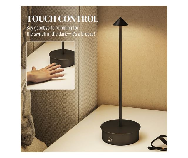 Újratölthető USB érintőasztali lámpa 4-8 óra akkumulátor-üzemidő Fekete