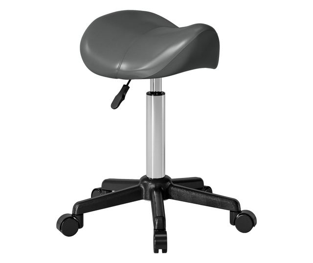 Állítható magasságú műbőr nyeregszék kerekekkel - Szürke