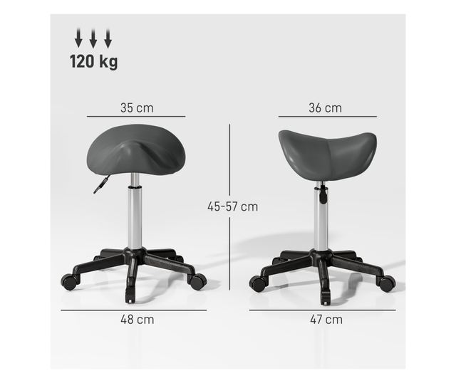 Állítható magasságú műbőr nyeregszék kerekekkel - Szürke