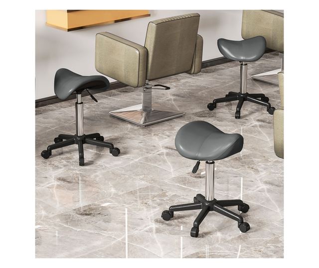 Állítható magasságú műbőr nyeregszék kerekekkel - Szürke