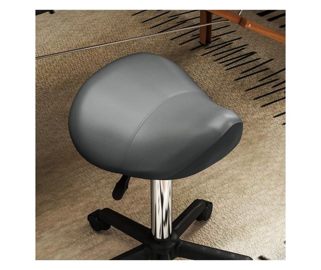 Állítható magasságú műbőr nyeregszék kerekekkel - Szürke