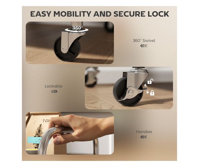 Multifunkcionális 3 szintes kocsi állítható középső polccal, 60x35x77 cm