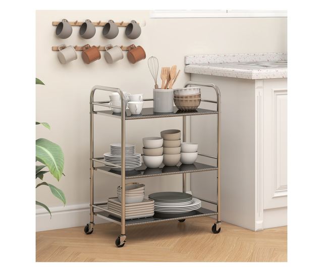 Multifunkcionális 3 szintes kocsi állítható középső polccal, 60x35x77 cm
