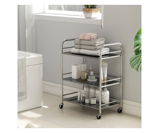 Multifunkcionális 3 szintes kocsi állítható középső polccal, 60x35x77 cm