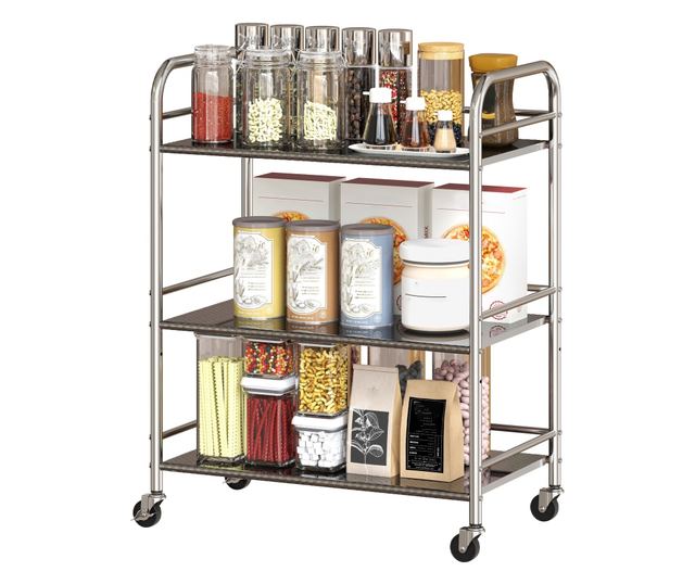 Multifunkcionális 3 szintes kocsi állítható középső polccal, 60x35x77 cm