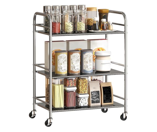 Multifunkcionális 3 szintes kocsi állítható középső polccal, 60x35x77 cm