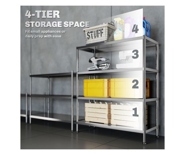 4 szintes rozsdamentes acél konyhai tárolóállvány 201 ezüst
