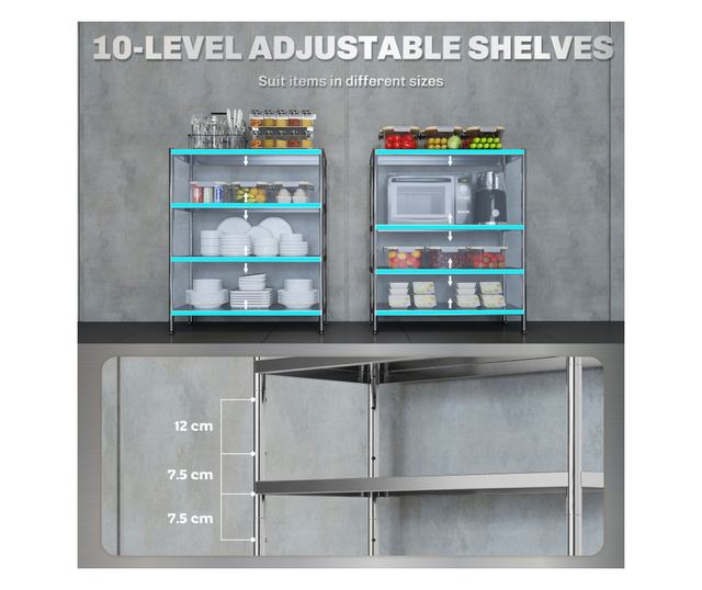 4 szintes rozsdamentes acél konyhai tárolóállvány 201 ezüst