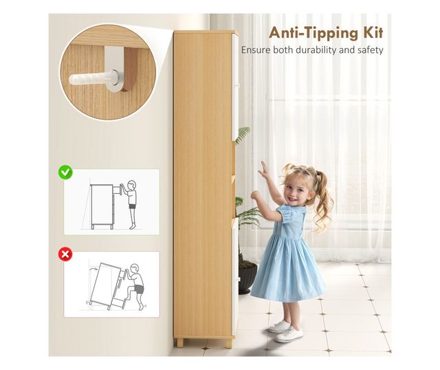 Magas fürdőszoba szekrény ajtókkal, 2 nyitott polccal, 2 szekrénnyel, helytakarékos fürdőszoba szekrény állítható polcokkal a Sa