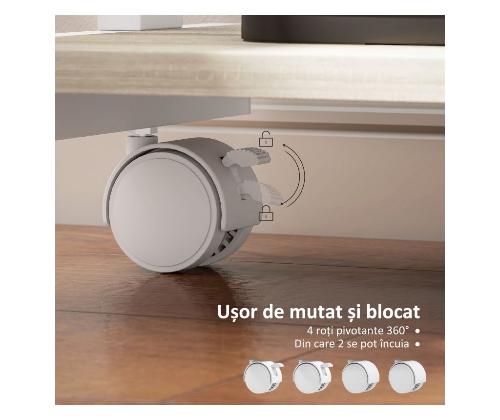 Birou PC cu Sertar Glisant și 2 Rafturi Deschise Alb și Stejar - 5