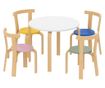 Gyerek Asztal és Szék Szett 3-8 Éveseknek, 5 Részes, Lekerekített Élekkel, Többszínű Fa