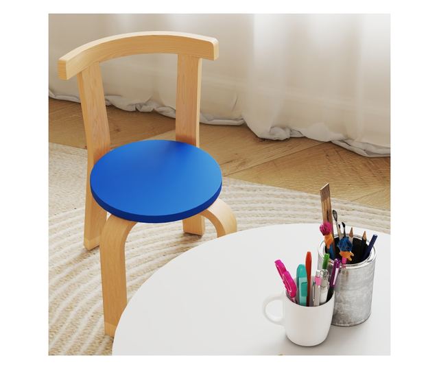 Gyerek Asztal és Szék Szett 3-8 Éveseknek, 5 Részes, Lekerekített Élekkel, Többszínű Fa
