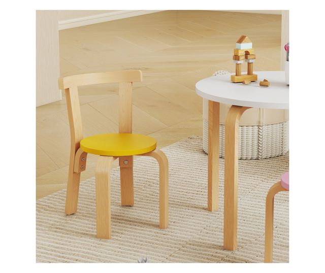 Gyerek Asztal és Szék Szett 3-8 Éveseknek, 5 Részes, Lekerekített Élekkel, Többszínű Fa