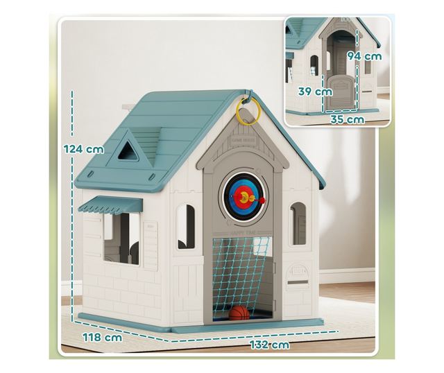 5 az 1-ben Gyerek Játszóház, Kültéri és Beltéri, Kosárlabda Karikával, Futballkapuval, Darts Táblával, Karikadobó Játékkal