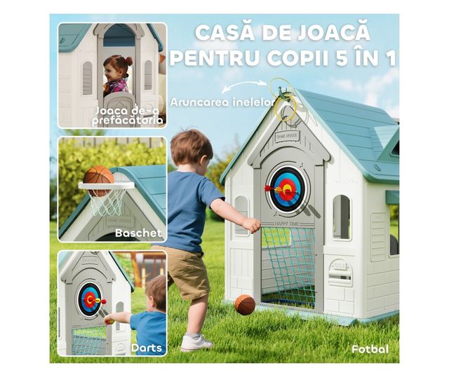 5 az 1-ben Gyerek Játszóház, Kültéri és Beltéri, Kosárlabda Karikával, Futballkapuval, Darts Táblával, Karikadobó Játékkal