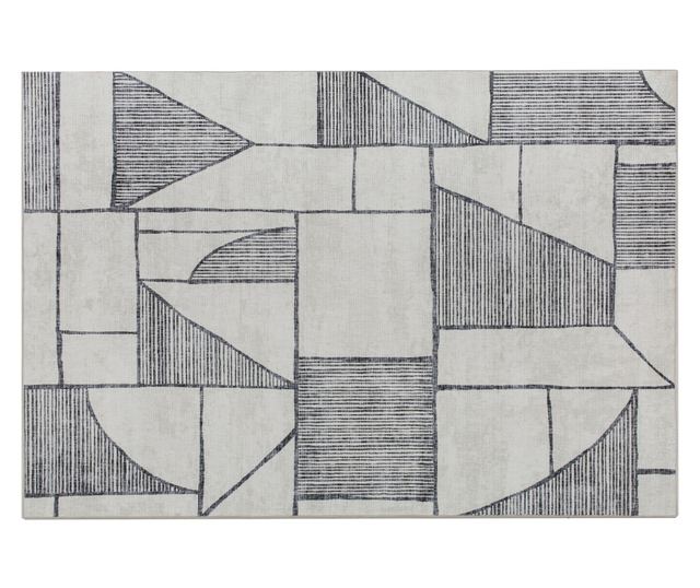 Modern csúszásmentes poliészter szőnyeg geometrikus vonalakkal, többszínű