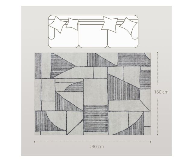 Modern csúszásmentes poliészter szőnyeg geometrikus vonalakkal, többszínű
