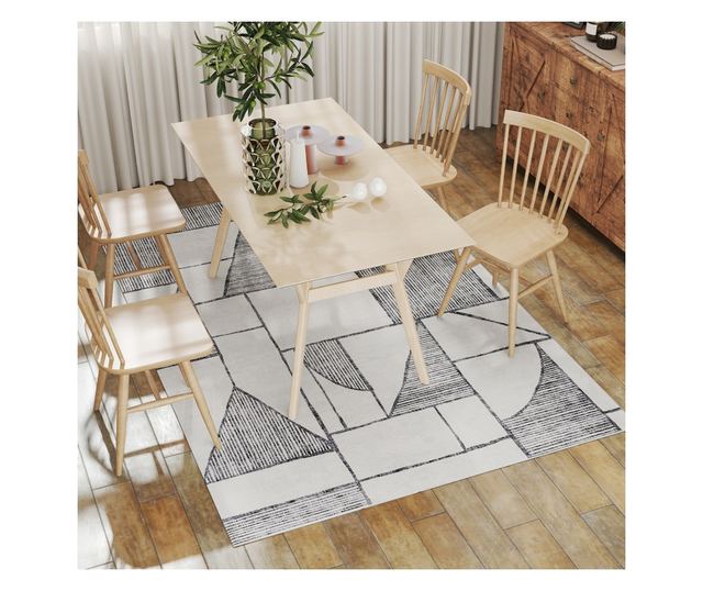 Modern csúszásmentes poliészter szőnyeg geometrikus vonalakkal, többszínű