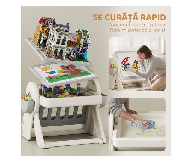 Multifunkciós Gyerek Asztal és Szék Szett - Fehér Szürke HDPE & PP