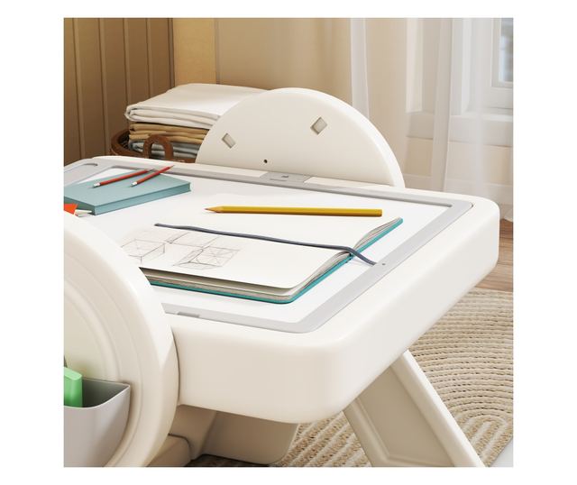 Multifunkciós Gyerek Asztal és Szék Szett - Fehér Szürke HDPE & PP