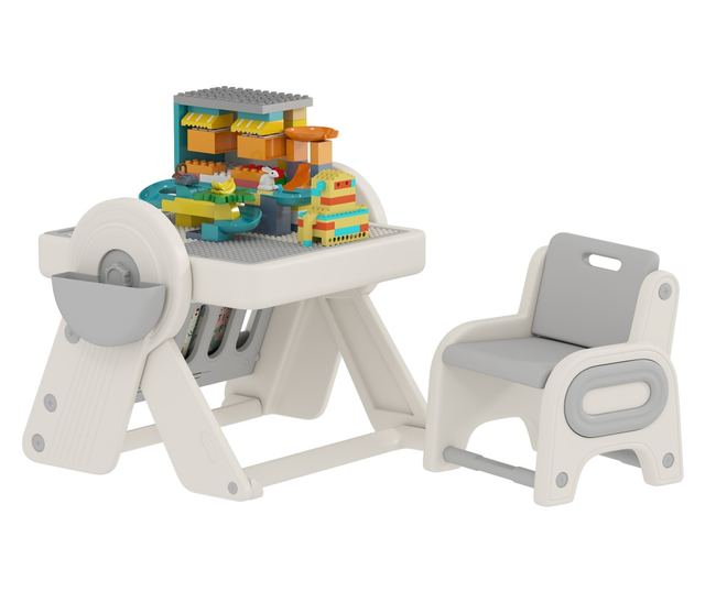 Multifunkciós Gyerek Asztal és Szék Szett - Fehér Szürke HDPE & PP