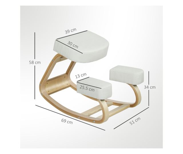 Ergonomikus nyírfa térdelőszék krémszínű párnával