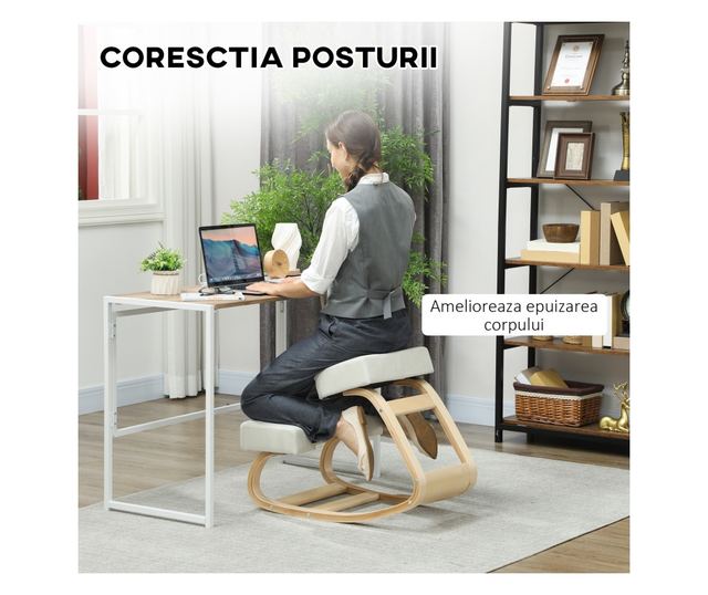 Ergonomikus nyírfa térdelőszék krémszínű párnával