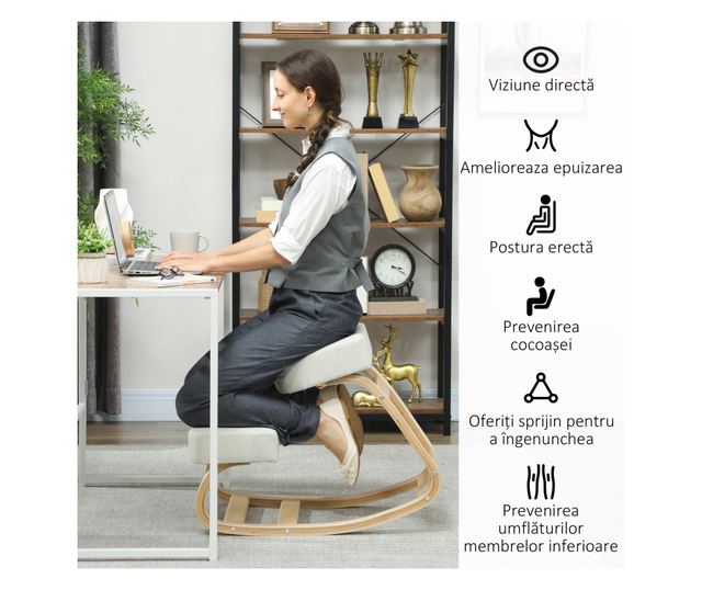 Ergonomikus nyírfa térdelőszék krémszínű párnával