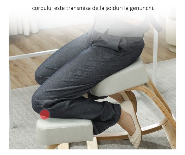 Ergonomikus nyírfa térdelőszék krémszínű párnával