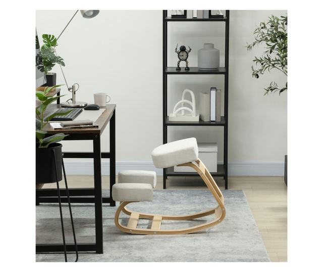 Ergonomikus nyírfa térdelőszék krémszínű párnával