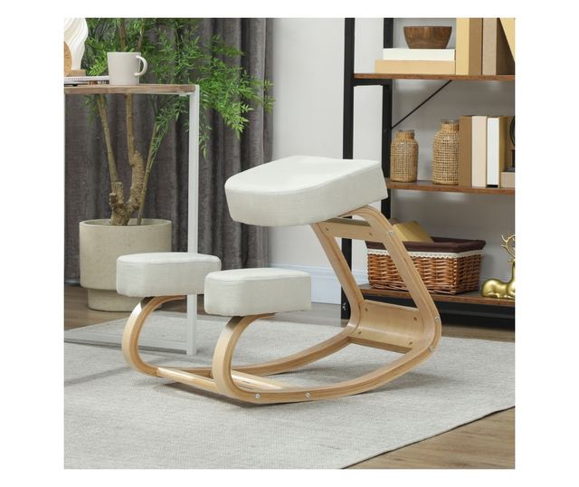 Ergonomikus nyírfa térdelőszék krémszínű párnával