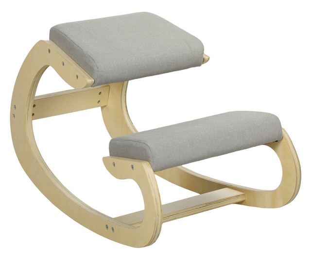 Szövet térdelőszék len hatású anyaggal és fával, világosszürke