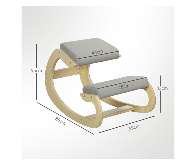 Szövet térdelőszék len hatású anyaggal és fával, világosszürke