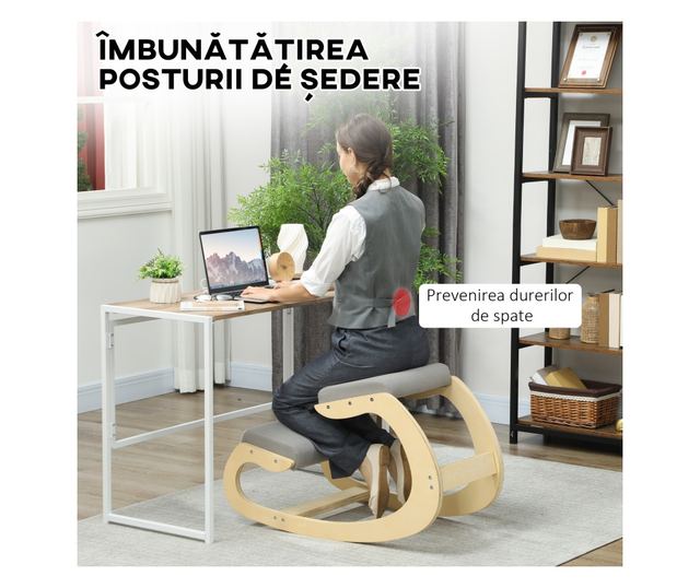 Szövet térdelőszék len hatású anyaggal és fával, világosszürke