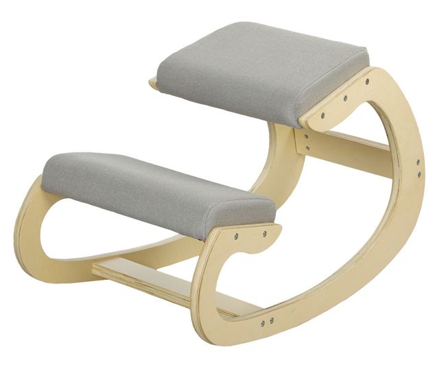 Szövet térdelőszék len hatású anyaggal és fával, világosszürke