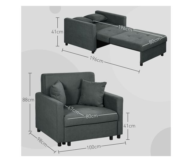 Egyszemélyes kanapéágy 2 párnával és tárolóval, szürke