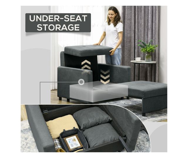 Egyszemélyes kanapéágy 2 párnával és tárolóval, szürke