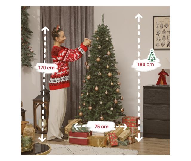 180 cm-es Karácsonyfa 250 fehér és színes fénnyel, 899 ággal