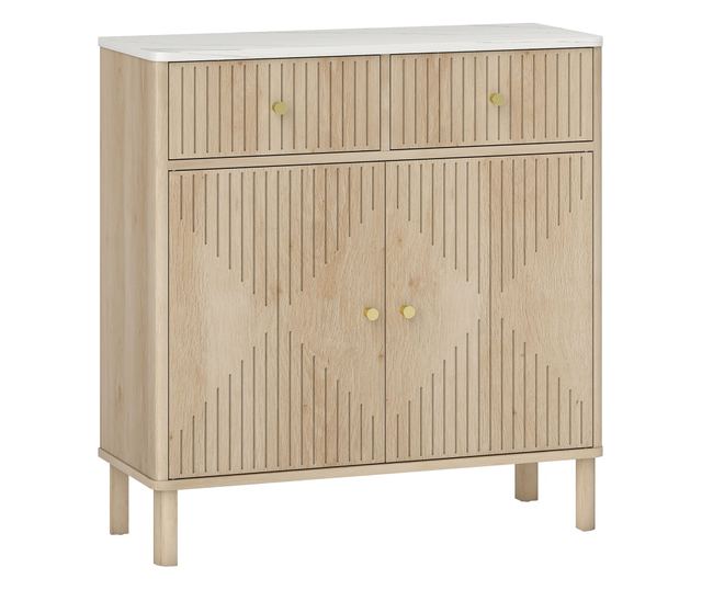 Konyhai Tálalószekrény 2 Fiókkal, Szekrénnyel és Márvány Hatású Tetővel Tölgyfa