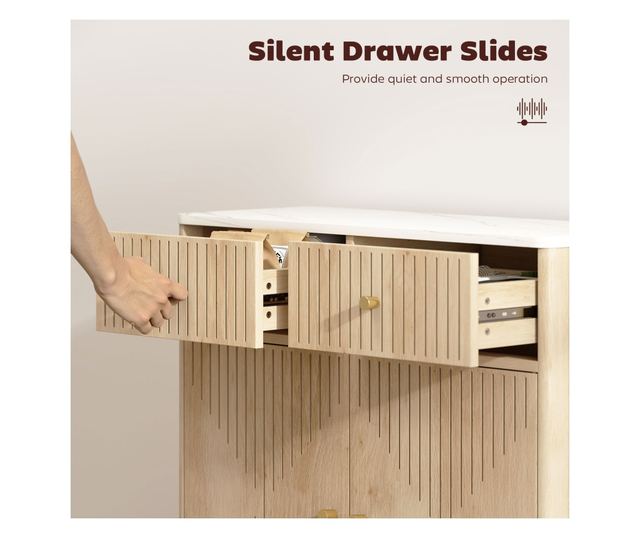 Konyhai Tálalószekrény 2 Fiókkal, Szekrénnyel és Márvány Hatású Tetővel Tölgyfa