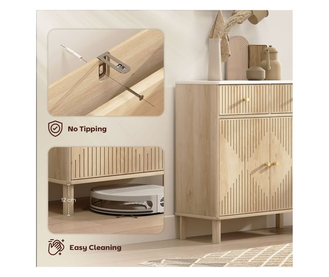 Konyhai Tálalószekrény 2 Fiókkal, Szekrénnyel és Márvány Hatású Tetővel Tölgyfa