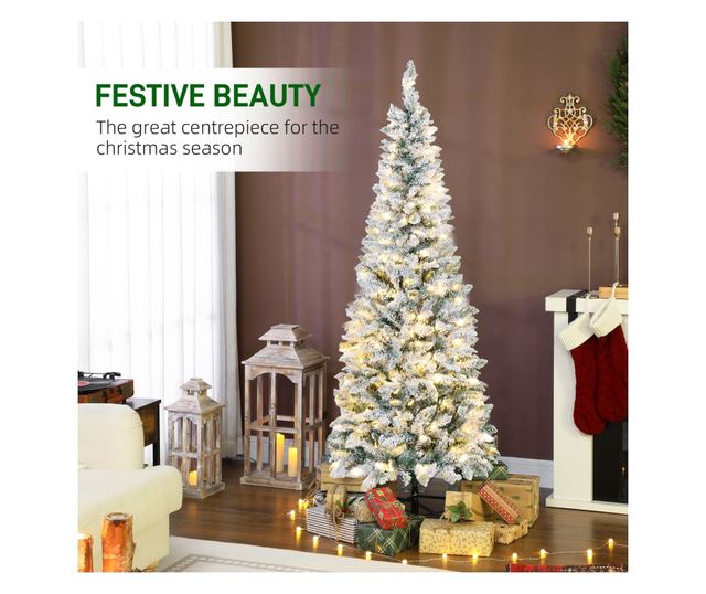 Havas Karácsonyfa 180 LED fénnyel, 11 effekttel és 479 ággal, Ø65x180 cm, zöld és fehér