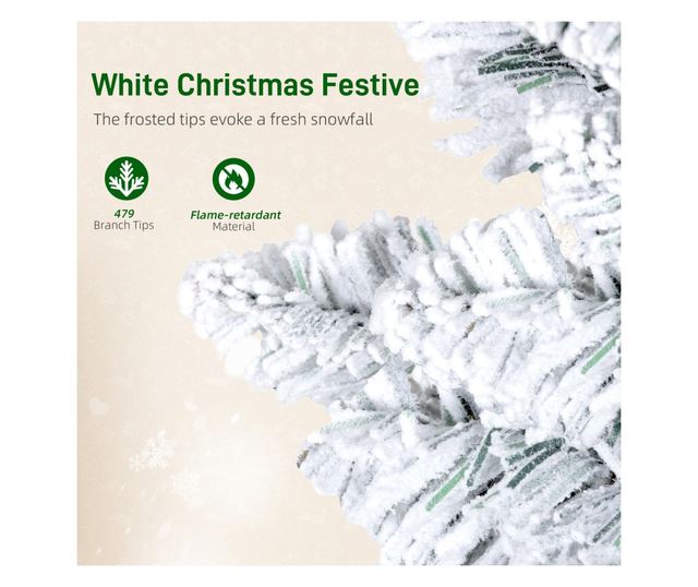 Havas Karácsonyfa 180 LED fénnyel, 11 effekttel és 479 ággal, Ø65x180 cm, zöld és fehér