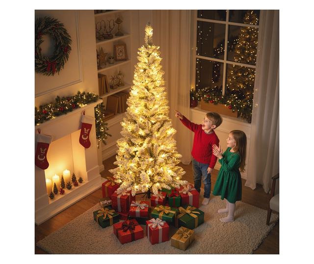 Havas Karácsonyfa 180 LED fénnyel, 11 effekttel és 479 ággal, Ø65x180 cm, zöld és fehér