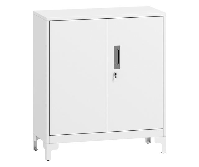 Irodai szekrény 3 polccal, 2 ajtóval és kulcsokkal, 80x35x91 cm, fehér