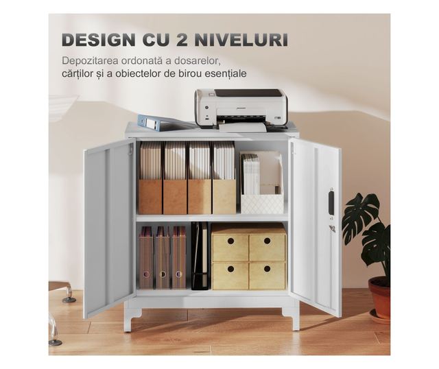 Irodai szekrény 3 polccal, 2 ajtóval és kulcsokkal, 80x35x91 cm, fehér